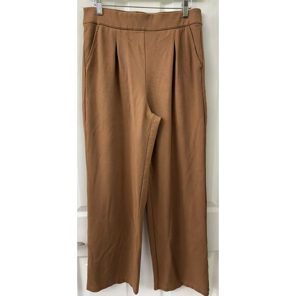 Max Studio LARGE brown pull on pants wide leg pleated with pockets - Picture 1 of 8